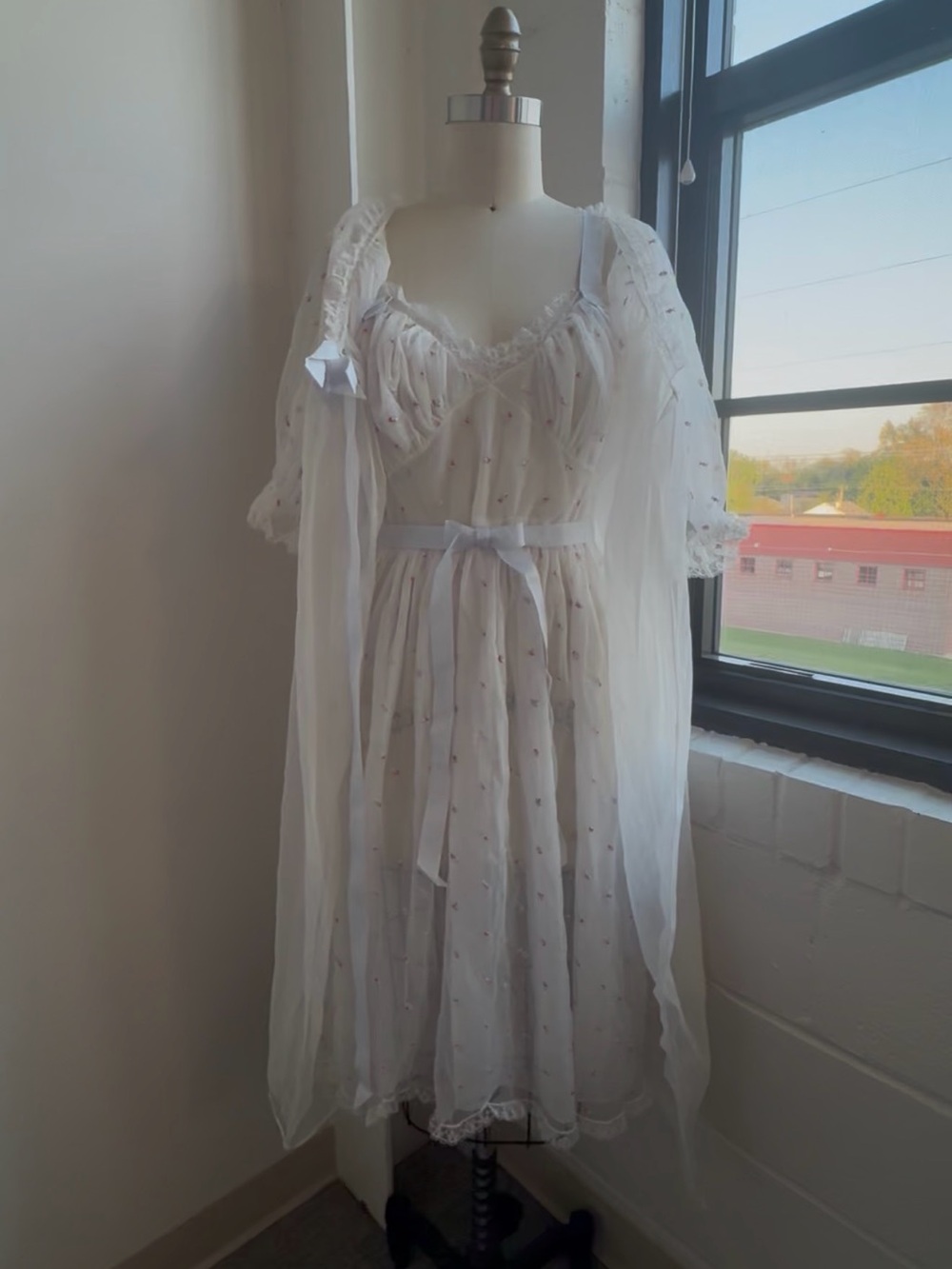 Vintage 60’s Beau Monde of Dupont Sheer Nightgown & Peignoir Robe Set Lingerie